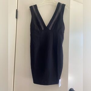 Topshop Beaded Plunge Neck Holiday Mini dress Black Size 6 New W Tags